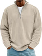 Corduroy Zipper Stand Collar Sweatshirt Fashion Warm Solid Color Long Sleeve Top Men's Casual Polo Shirt Clothing