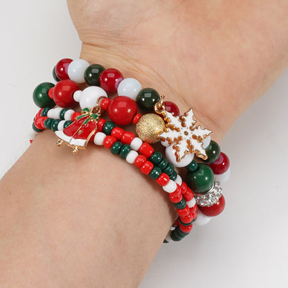 Christmas Bracelet Elastic Rope Bracelet Snowman Snowflake Christmas Tree Santa Deer Hat Pendant Bracelet Gift