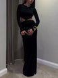Black Cutout Waist Long-Sleeve Maxi Dress