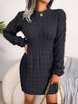 Casual Cable Knit Waist Cinched Bodycon Sweater Dress