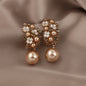 Rhinestones Flowers Pearls Earrings Fashion Elegant French-style Stud Earring For Women