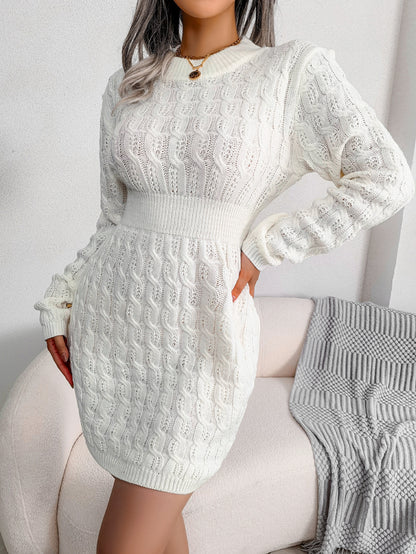 Casual Cable Knit Waist Cinched Bodycon Sweater Dress
