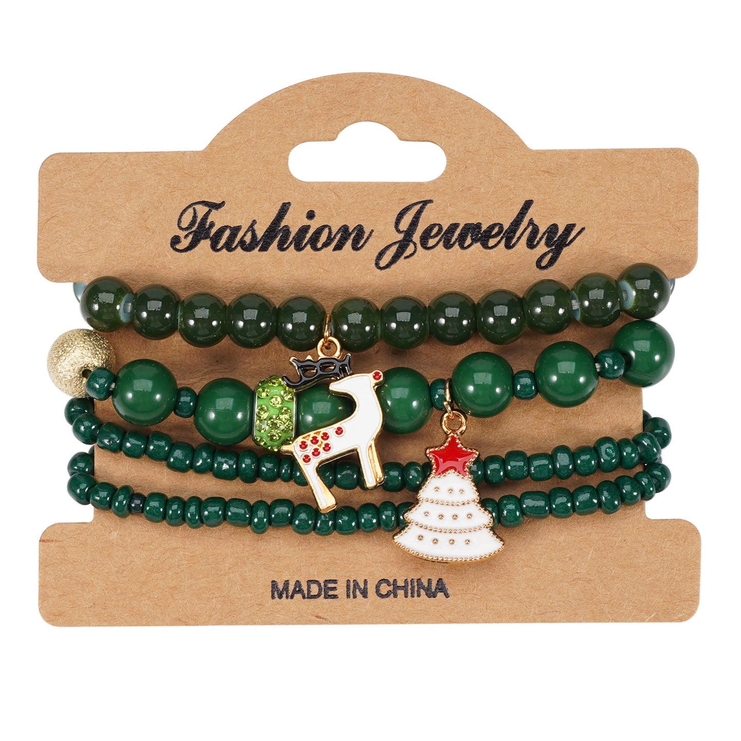 Christmas Bracelet Elastic Rope Bracelet Snowman Snowflake Christmas Tree Santa Deer Hat Pendant Bracelet Gift