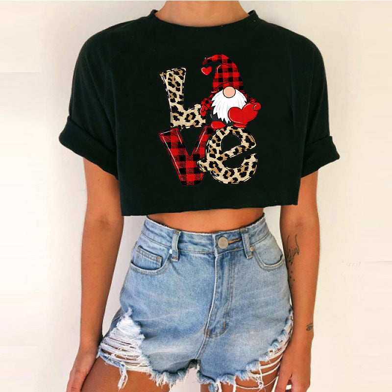 Women's Short Top Christmas Crop Top INS Style Spicy Girl Basic Short Sleeve Round Neck T-Shirt