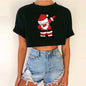 Women's Short Top Christmas Crop Top INS Style Spicy Girl Basic Short Sleeve Round Neck T-Shirt
