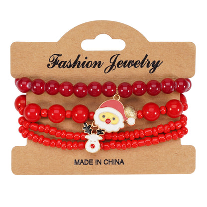 Christmas Bracelet Elastic Rope Bracelet Snowman Snowflake Christmas Tree Santa Deer Hat Pendant Bracelet Gift