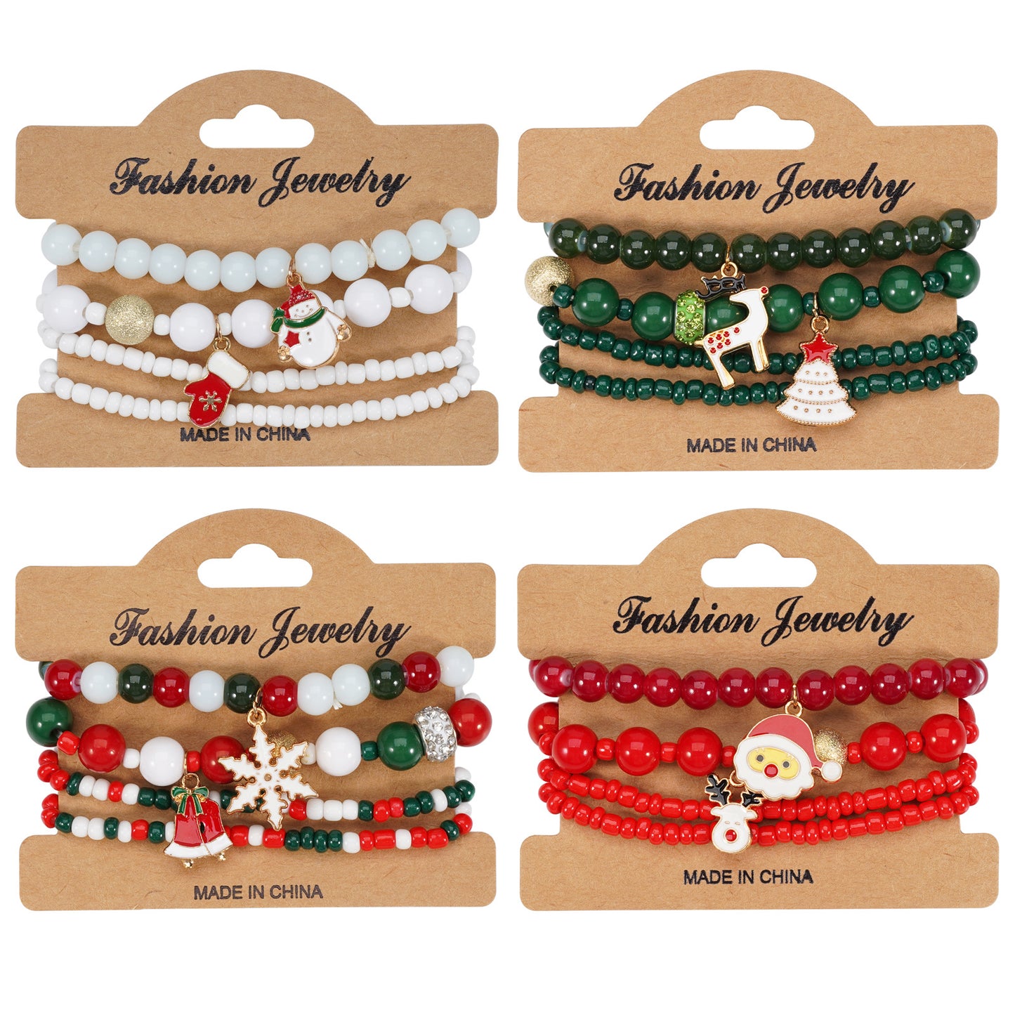 Christmas Bracelet Elastic Rope Bracelet Snowman Snowflake Christmas Tree Santa Deer Hat Pendant Bracelet Gift