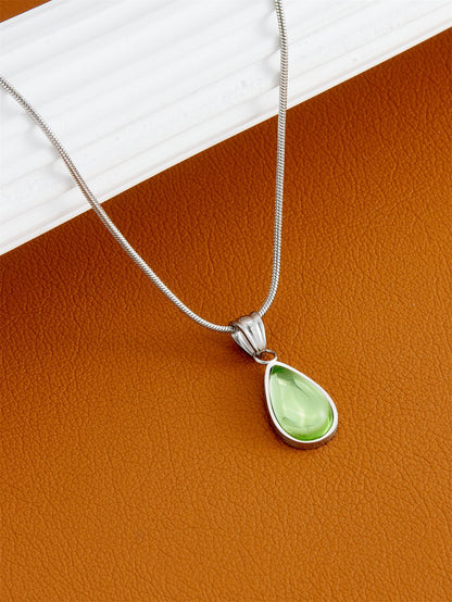 French Retro Olive Green Blue Drop Pendant Necklace