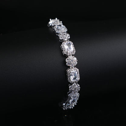 Copper Material Real White Gold Full Zircon Claw Chain Bracelet